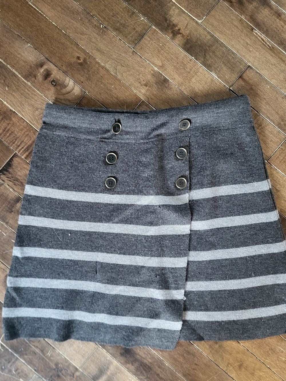 LOFT Gray Striped Knit Button-Front Mini Skirt